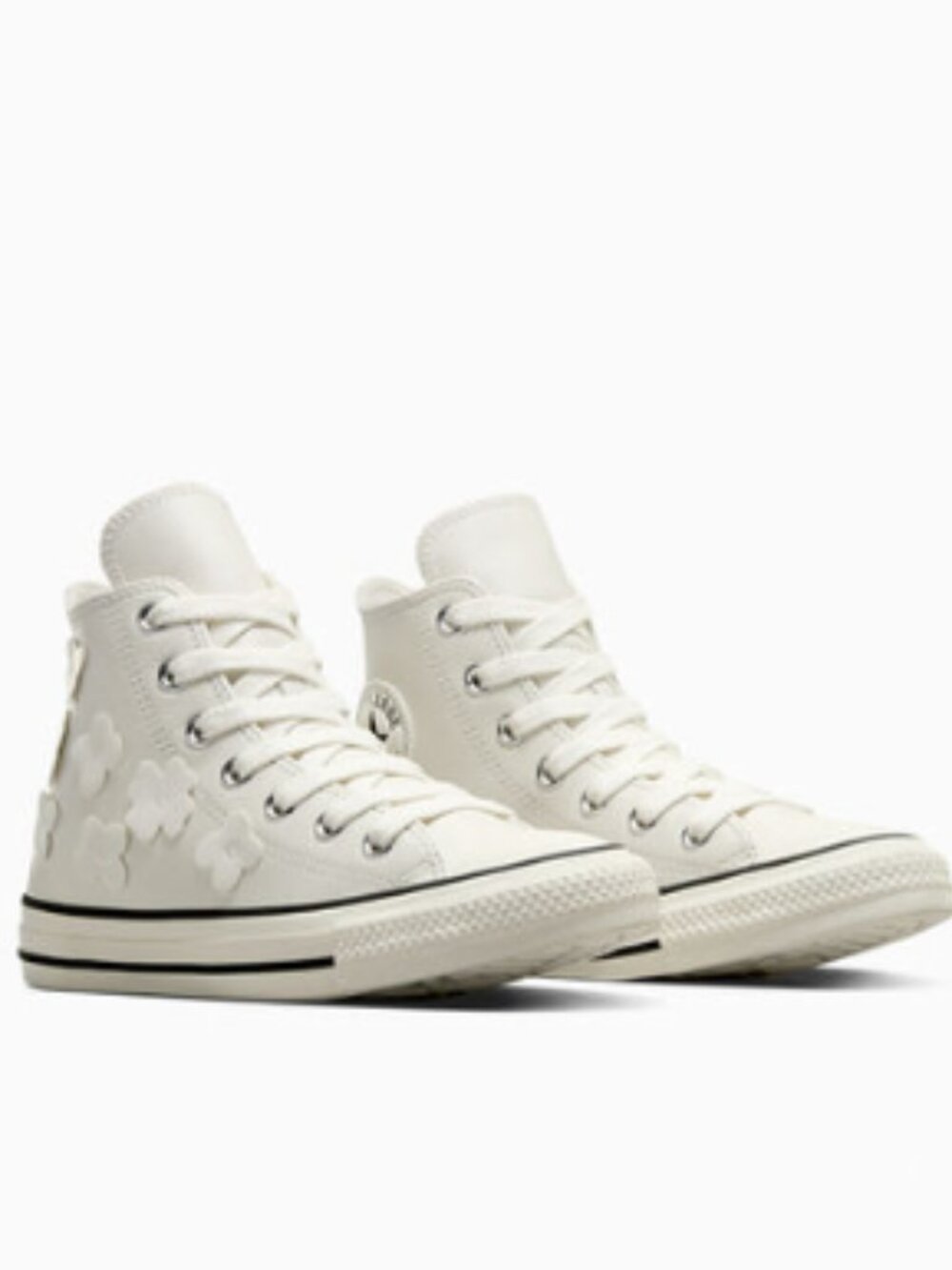 Converse White All Star Leather High-Top Sneakers with 3D Floral Accents NEW 7.5